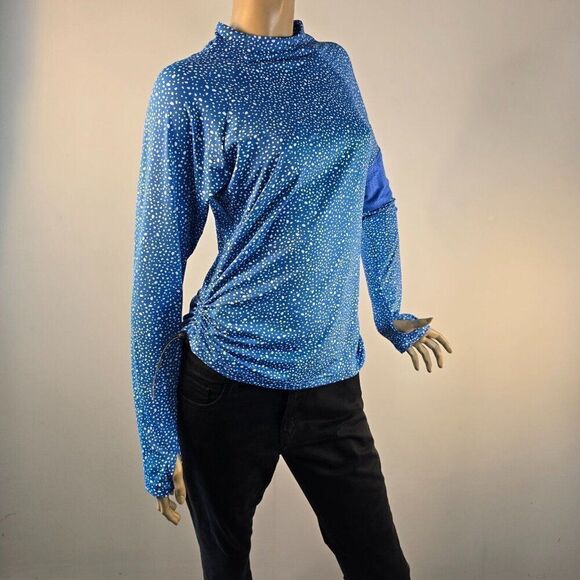 Nike Swim Sz L Water Dots Hydroguard Blue NESSC350 UPF 40+ Rashguard L Sleeve - Picture 1 of 12
